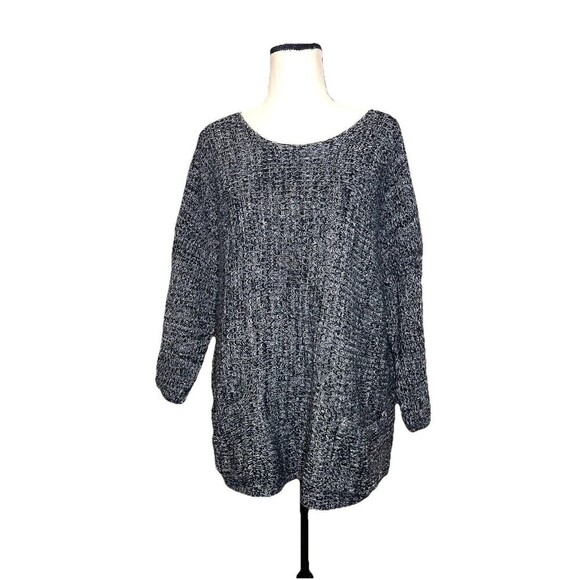 Chicos Thick Knit Black Heathered Sweater XL Cotton Chunky Women Oversized Cozy - Picture 3 of 9
